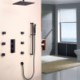 Square Wall Mount Shower Faucet Set with Ceiling Mount Shower Head in Solid Black