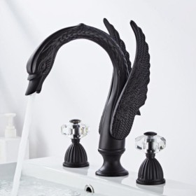 3 Pieces Swan Shape Widespread Bathroom Sink Faucet with 2 Handles Vanity Basin Mixer Tap