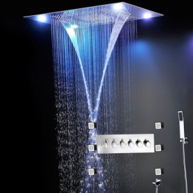 Multi Function Concealed Shower Faucet System with Chrome LED Thermostatic Shower Set