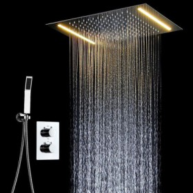 Warm White LED Chrome Concealed Thermostatic Shower Set Multi Function Shower Faucet System