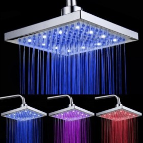 8-Inch Chromed Brass Square LED Rain Shower Head