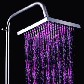 8-Inch LED Rain Shower Head with Light Chrome Finish, Temperature Control, and Color Change