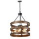 5 Light Cage Shade Light Fixture Living Room Kitchen Retro Circular Wood Pendant Lamp