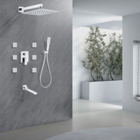 Thermostatic Multiple Shower Head System With Body Jets 10 Inch Rain Shower Fixtures