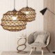 Creative Rattan Hanging Light With Foldable Lamphade Modern Pastoral Pendant Light