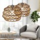 Creative Rattan Hanging Light With Foldable Lamphade Modern Pastoral Pendant Light