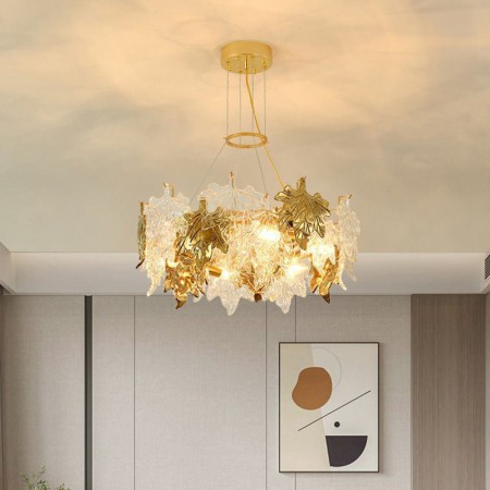 European Home Decor Glass Chandelier with Maple Leaf Pendant Light