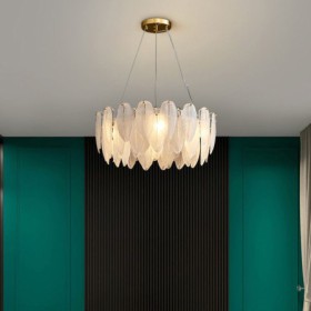 Feather Round Pendant Light Artistic Glass Chandelier