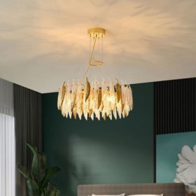 Feather Round Pendant Light Artistic Glass Chandelier