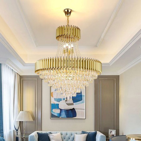 Round Ceiling Lamp Hanging Light for Living Room Modern Crystal Pendant Lighting