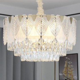 Lacy Round Ceiling Lighting Fixture with Crystal Pendant Light for Living Room Bedroom