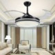 Invisible Retractable Fan Light Remote Control Black LED Ceiling Fan with Light