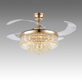 Exquisite Small Crystals Decoration Light with Remote Control Modern Ceiling Fan Light Mute Fan Light