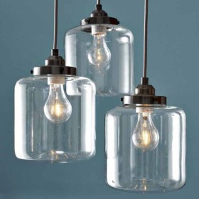 Hand Blown Clear Glass 3-Light Ceiling Light Large Glass Pendant Light