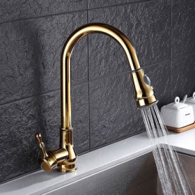 Swivel Spout Kitchen Tap Modern Gold Pullout Kitchen Faucet