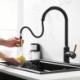 Black/Gold Kitchen Tap with Pull Out Spray Single Handle Sink Faucet