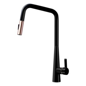 Single Handle Deck Mounted Black Kitchen Mixer Tap with Pull Out Spray