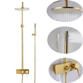 Contemporary Exposed Bathroom Shower System with Gold Brass Bath Shower Mixer Tap