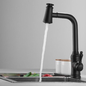 Swivel Kitchen Tap Black Brass Pull-Out Kitchen Faucet