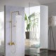 Contemporary Exposed Bathroom Shower System with Gold Brass Bath Shower Mixer Tap