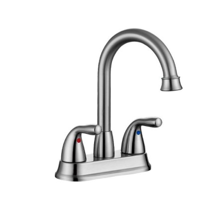 Swan Neck Bathroom Sink Faucet in Stainless Steel Centerset