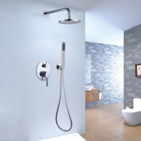 Im-wall Rain Shower System with Contemporary Round Shower Faucet