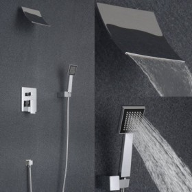 Waterfall Shower Faucet with Shower Head and Hand Shower (Wall Mount)