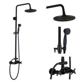 Exposed Bathroom Mixer Shower System Rainfall Shower Plumbing Set with Handheld Shower in Antique Black