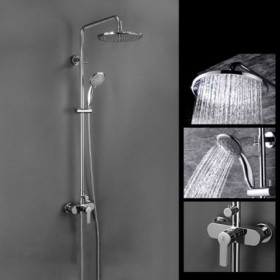 3 Hole Single Handle Modern Simple Chrome Plating Bathroom Shower Faucet with Handheld Shower