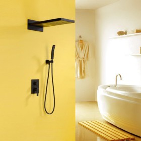 Luxury Wall Mounted Rain Shower Faucet Modern Solid Black Shower Faucet