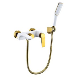 Modern Simple Style Wall Mounted 3 Hole Single Handle Golden Handle White Bathroom Shower Faucet
