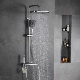 Bathroom Thermostatic Shower System with Spray Gun and Rainfall Shower Head