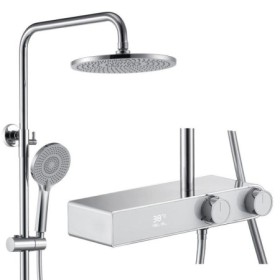 Wall Mount Smart Thermostatic Bath Faucet Round Head LED Digital Shower Set