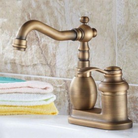 4 Inch Antique Brass Centerset Bathroom Faucet with Single Handle Mixer Tap