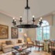 Black Iron Candle Chandelier Vintage Crystal Pendant Lighting Living Room Dining Room