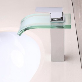 Bathroom Sink Faucet with Glass Waterfall and Single Hole Mixer Tap