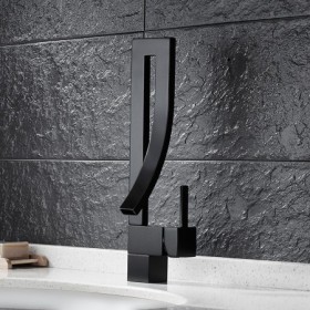 Modern Rectangle Bathroom Vessel Sink with Simple Black Basin (without Faucet)