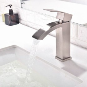 Deck Mount Square Curved Sink Faucet Waterfall Bathroom Sink Tap
