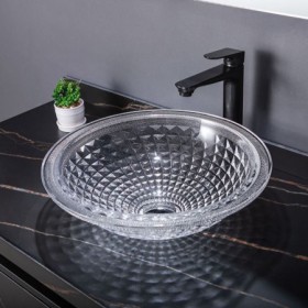 Bathroom Washroom Countertop Sink with Transparent Glass Round Wash Basin