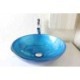 Tempered Glass Basin in a Round Light Blue Swirl Pattern