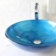 Tempered Glass Basin in a Round Light Blue Swirl Pattern