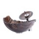 Special Tempered Glass Vessel Sink with Vintage Leaf Design and Waterfall Faucet
