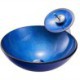 Contemporary Blue Basin Foil Covered Tempered Glass Round Vessel Sink with Waterfall Faucet