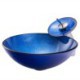 Contemporary Blue Basin Foil Covered Tempered Glass Round Vessel Sink with Waterfall Faucet