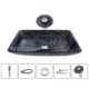 Black Spiral Pattern Basin Bathroom Countertop Waterfall Vessel Sink Tap Rectangle Glass Sink and Faucet Set