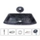 Black Spiral Pattern Basin Bathroom Countertop Waterfall Vessel Sink Tap Rectangle Glass Sink and Faucet Set