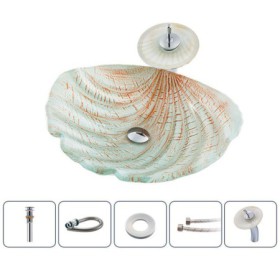 Shell Shape Basin Bathroom Countertop Waterfall Vessel Sink Tap Glass Sink and Faucet Set