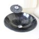 Waterfall Faucet Water Drain and Mounting Ring Modern Round Tempered Glass Bathroom Sink