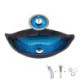 Bathroom Tempered Glass Basin Waterfall Faucet Sink Blue Leaf Sink and Faucet Set