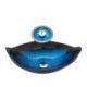 Bathroom Tempered Glass Basin Waterfall Faucet Sink Blue Leaf Sink and Faucet Set